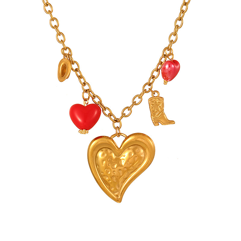 Collar chuncky corazon con rojo