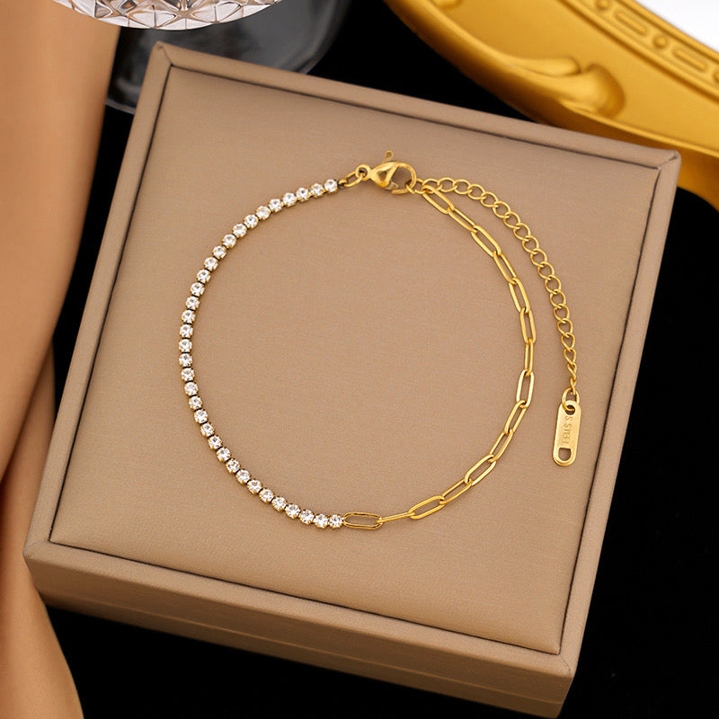 Pulsera eslabón con brillos azul