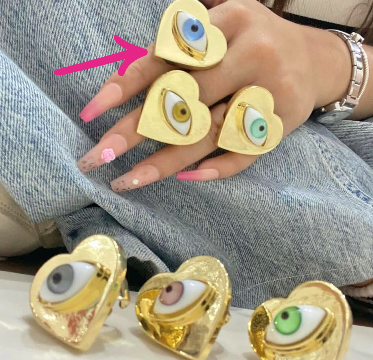 Anillo corazón grande ojo cristal