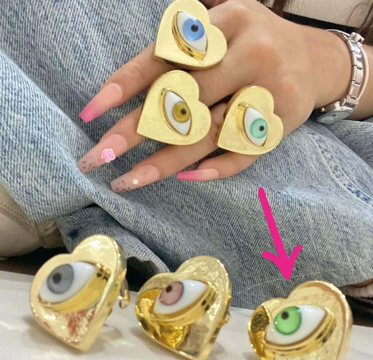 Anillo corazón grande ojo cristal