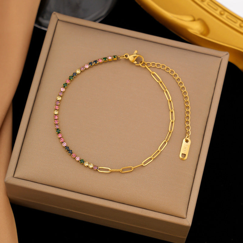 Pulsera eslabón con brillos azul