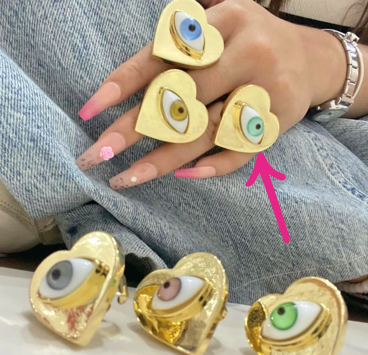 Anillo corazón grande ojo cristal