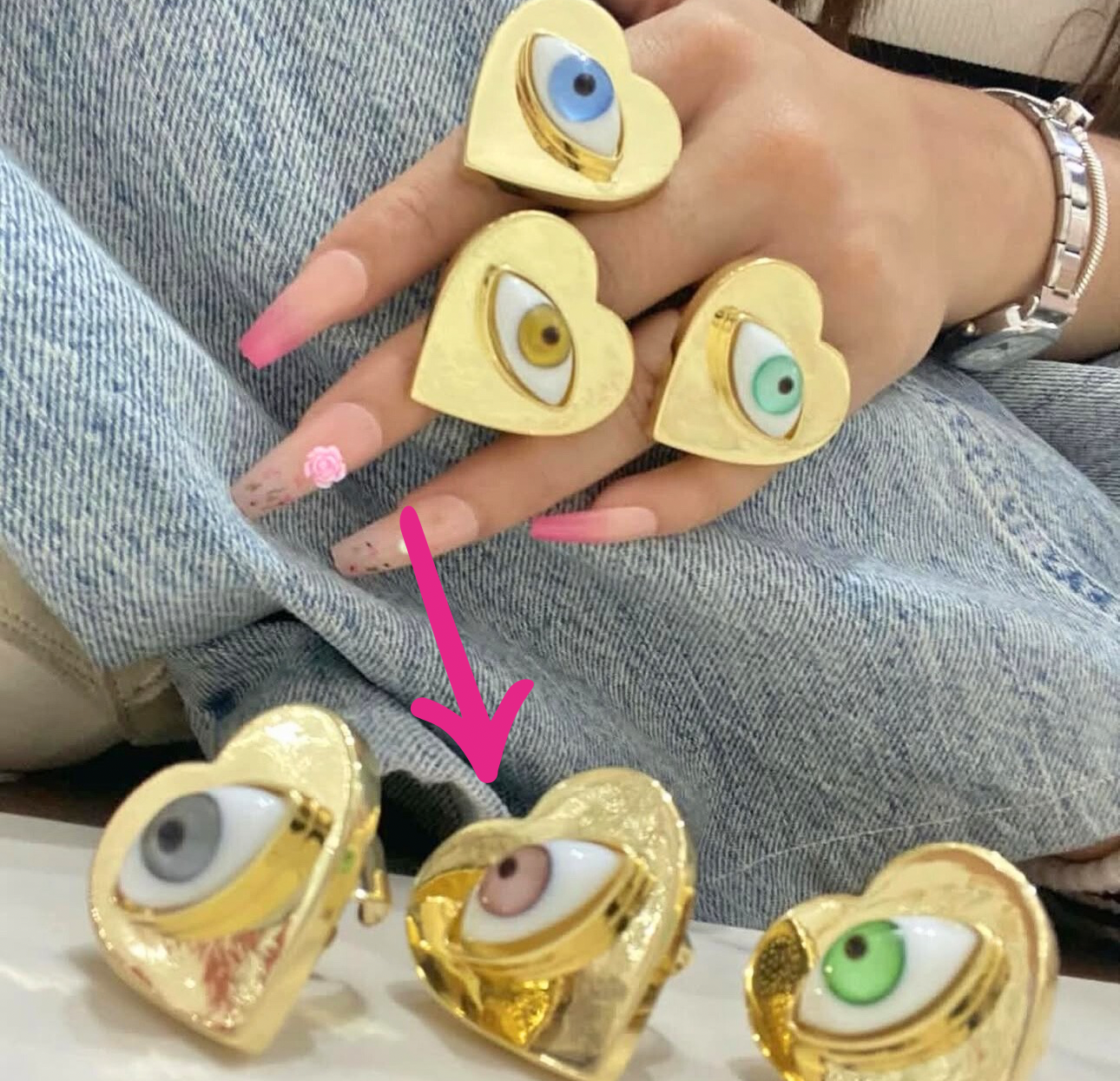 Anillo corazón grande ojo cristal
