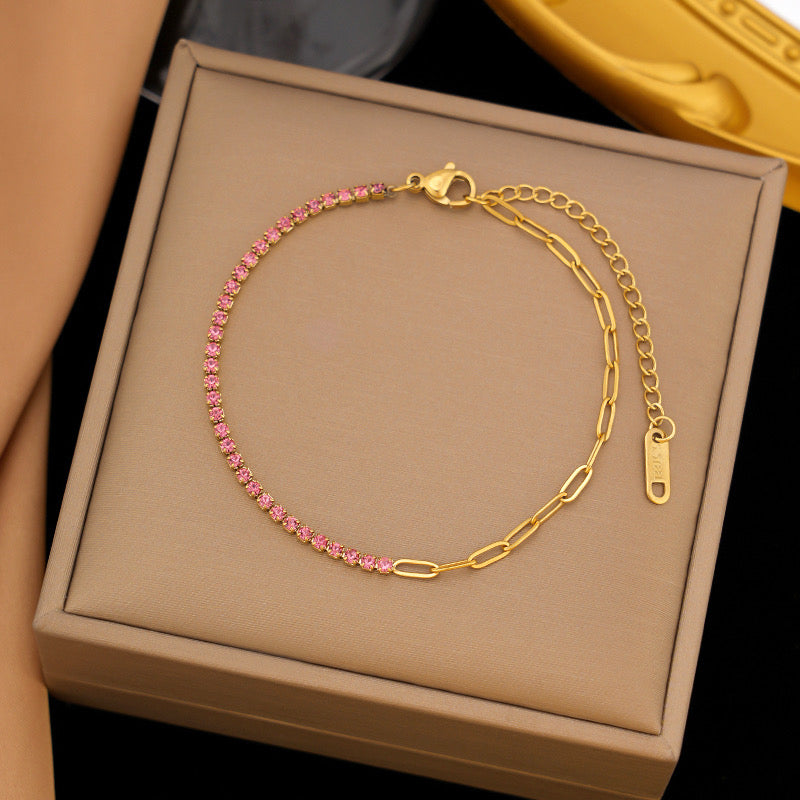 Pulsera eslabón con brillos azul