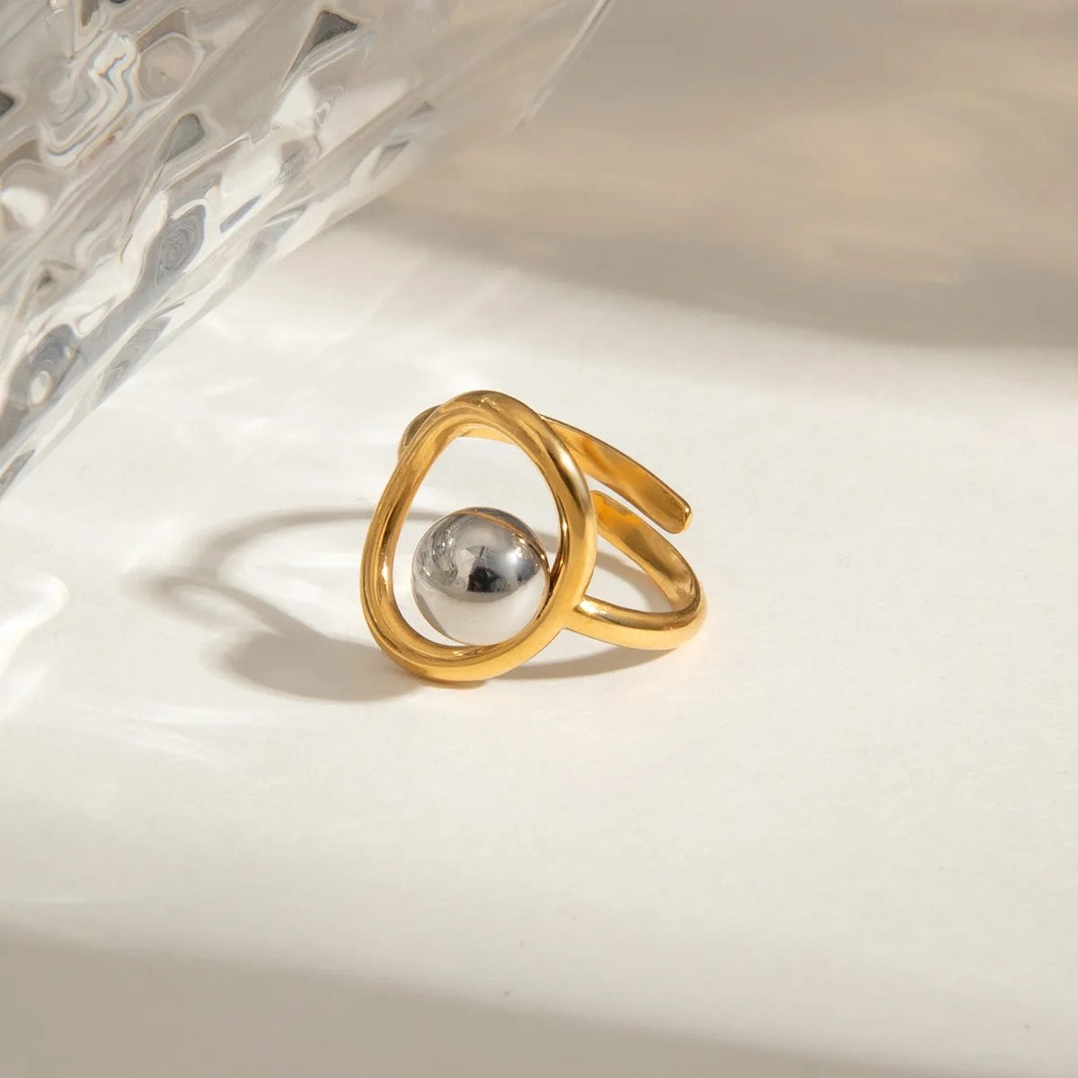 Anillo bitono esfera plata