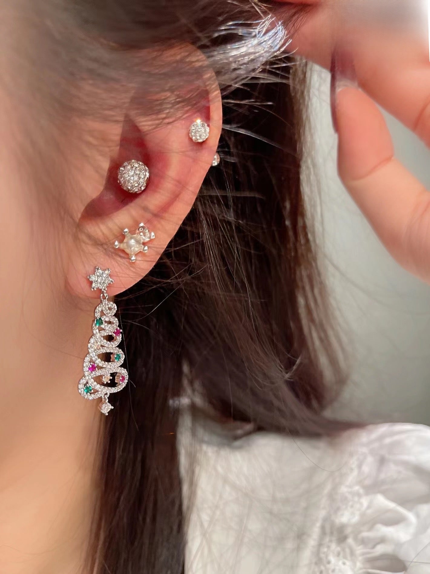 Aretes árbol de navidad plata