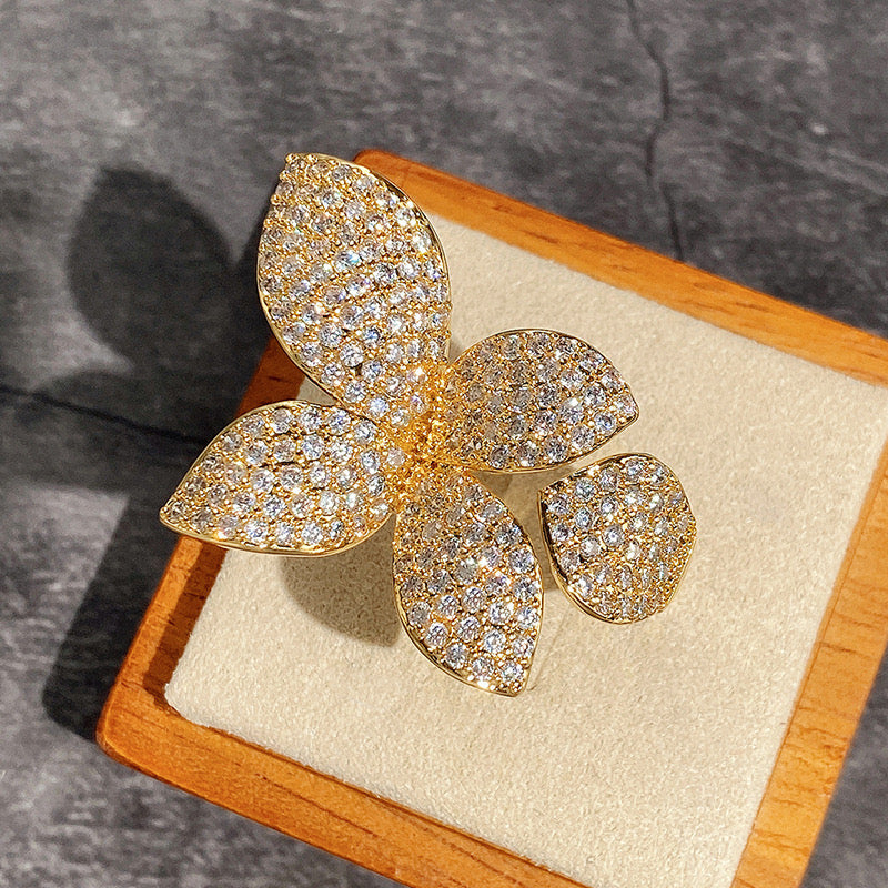 Anillo flor chuncky cristal dorado