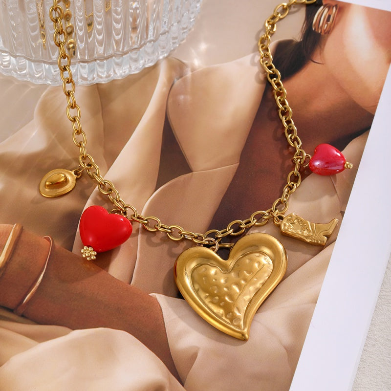 Collar chuncky corazon con rojo