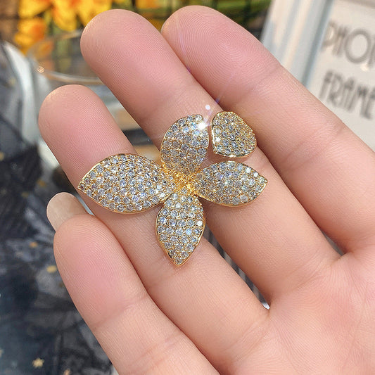 Anillo flor chuncky cristal dorado