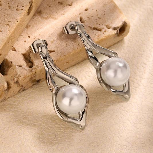 Aretes gota derretida plata con perla