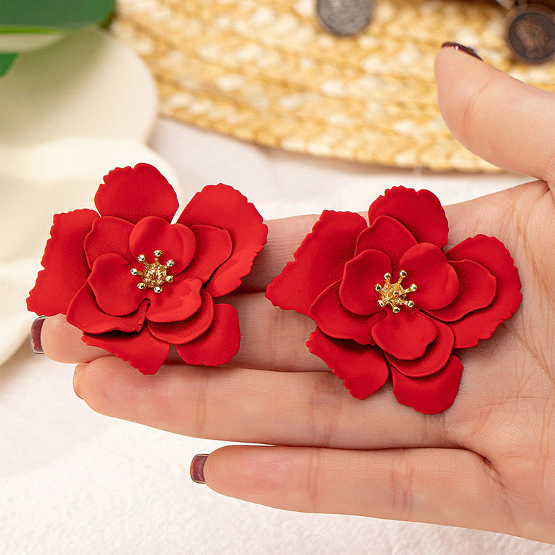 Aretes flor roja XL
