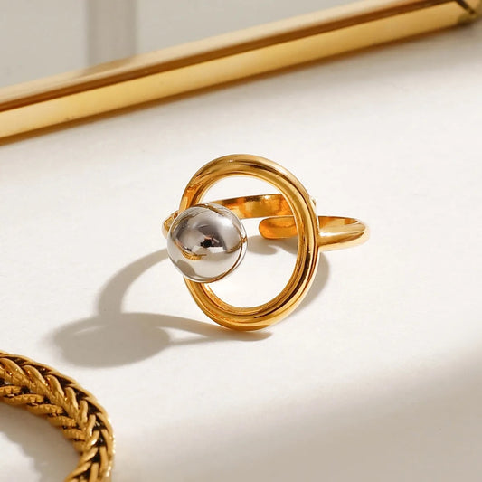 Anillo bitono esfera plata