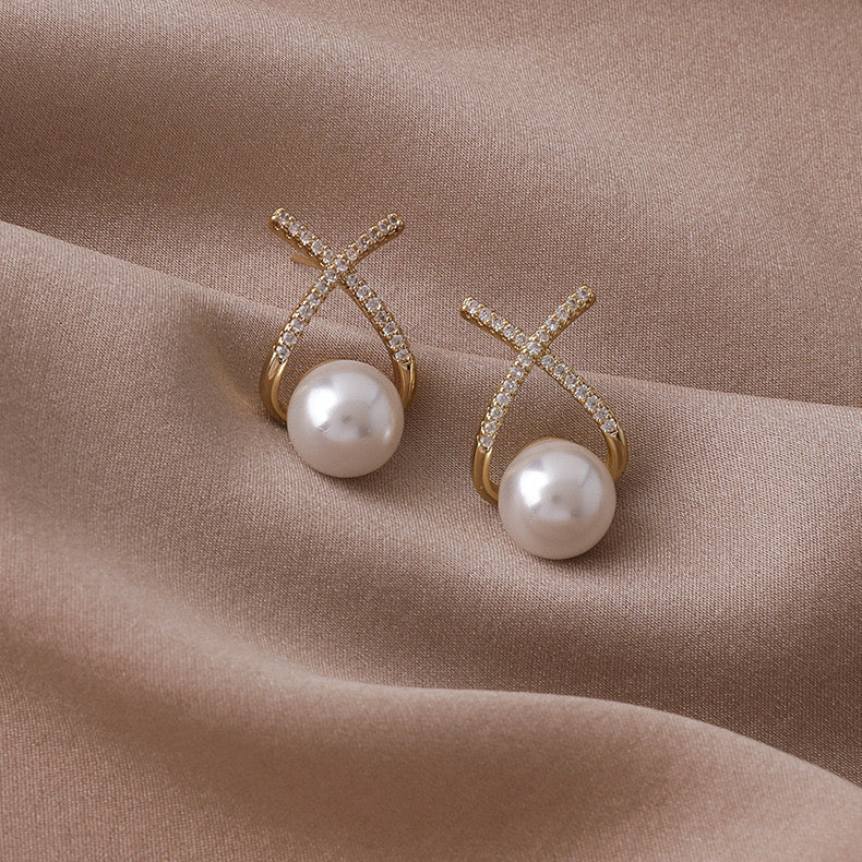 Aretes cruz perla