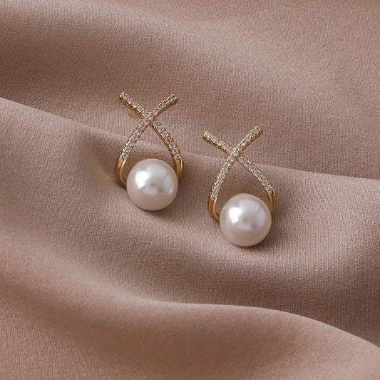 Aretes cruz perla