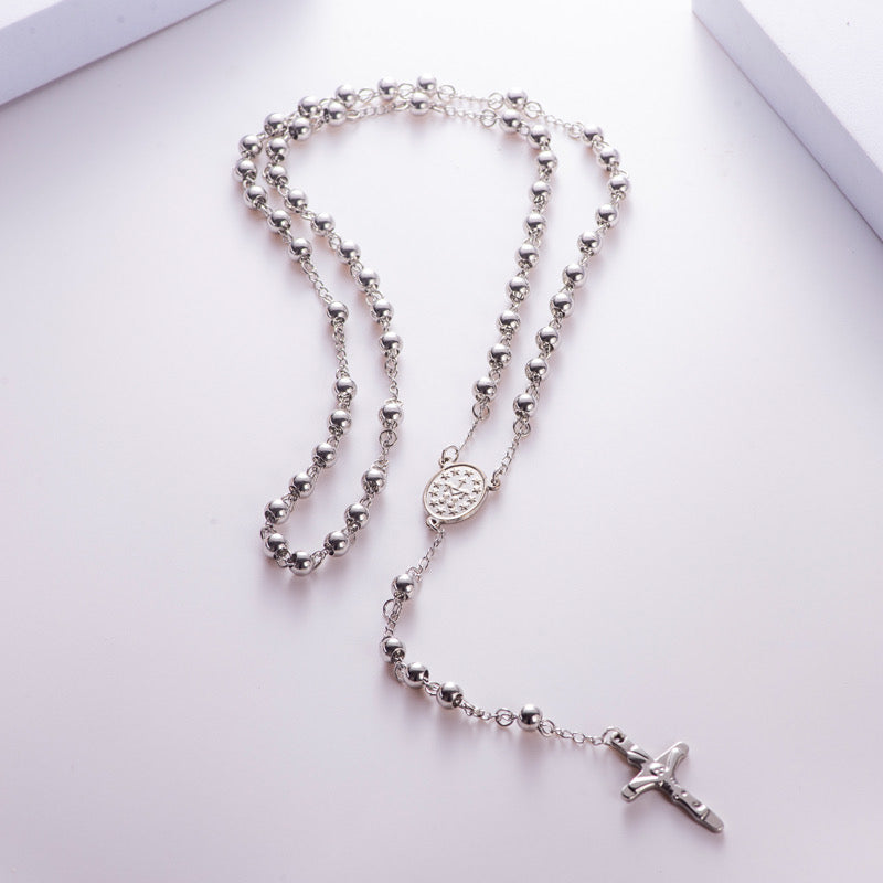 Collar religioso/rosario plata