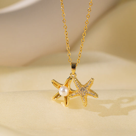 Collar estrella de mar con perlita