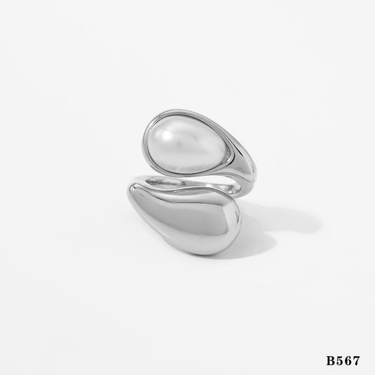 Anillo chuncky aperlado plata